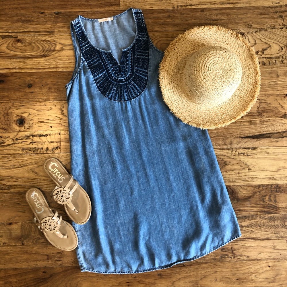 Skies are Blue Tensel Denim Tank Dress